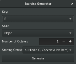 Screenshot of Exercise Generator Window